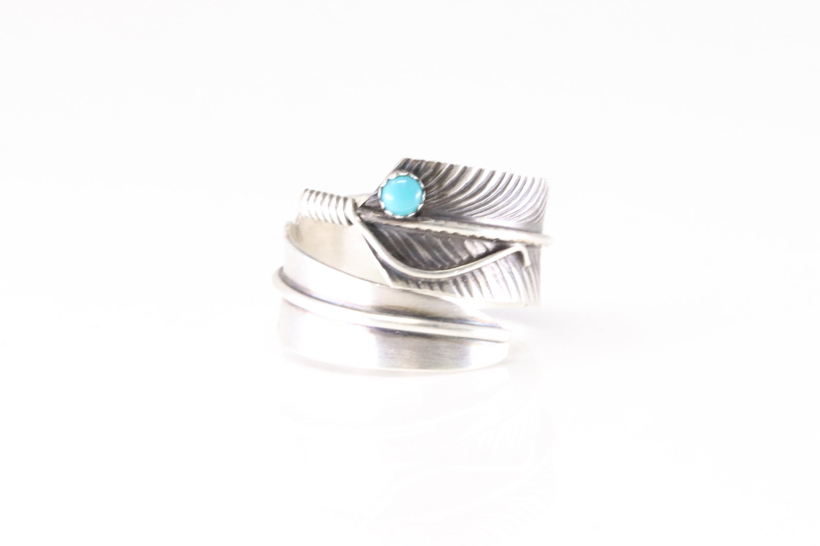 Native America Navajo Sterling Silver Turquoise Feather Ring By CC. (1 of 4)