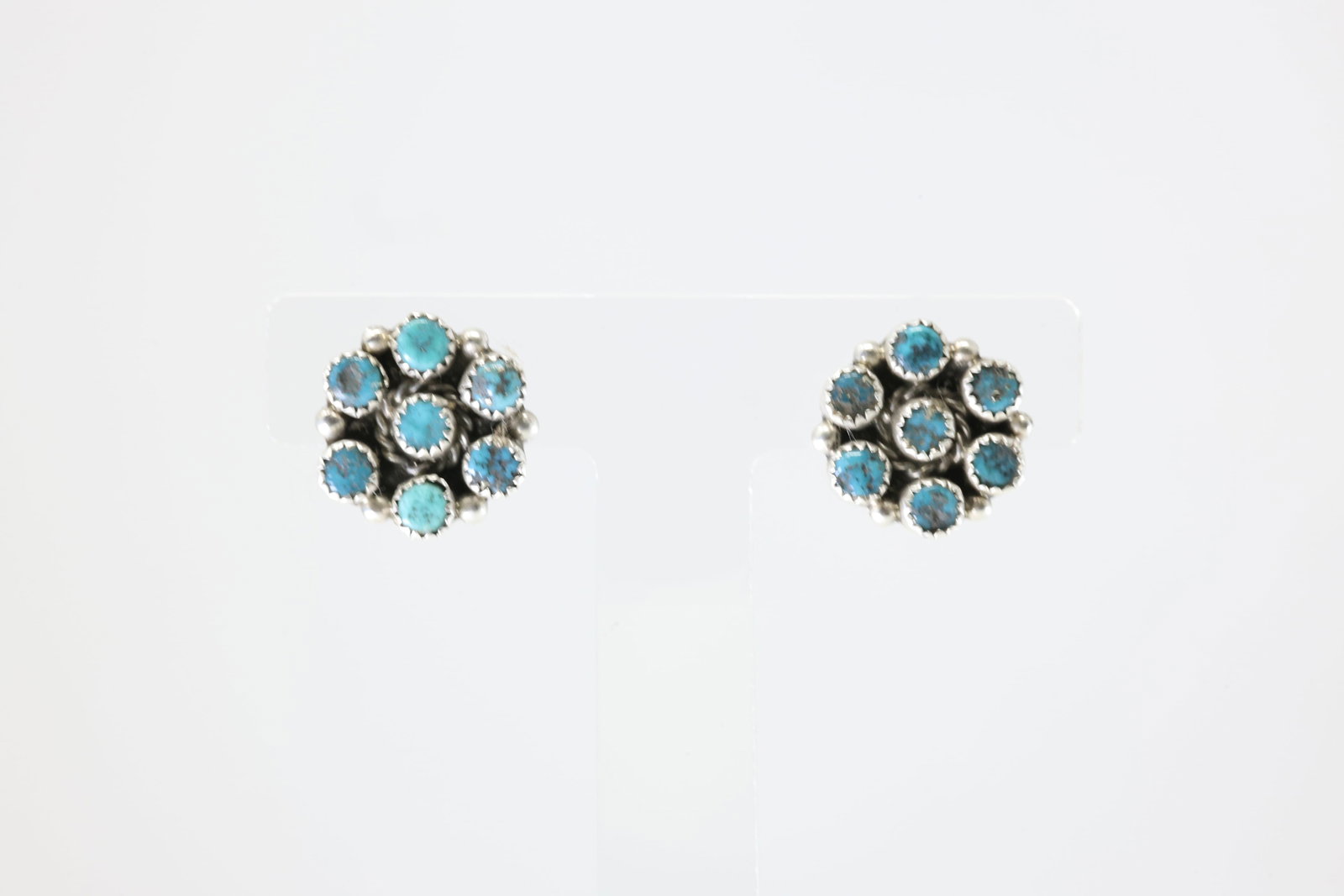 Native America Navajo Sterling Silver Kingman Turquoise Post Earring's By Maxine Ramirez. (1 of 4)