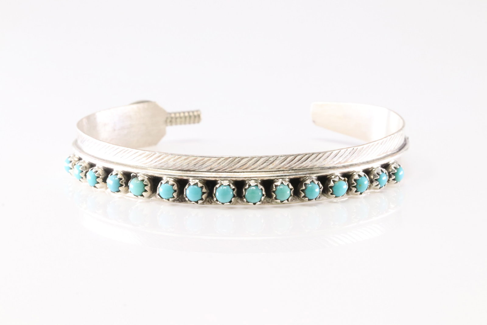 Native America Navajo Sterling Silver Turquoise Feather Bracelet Cuff By Aaron Davis. (1 of 4)