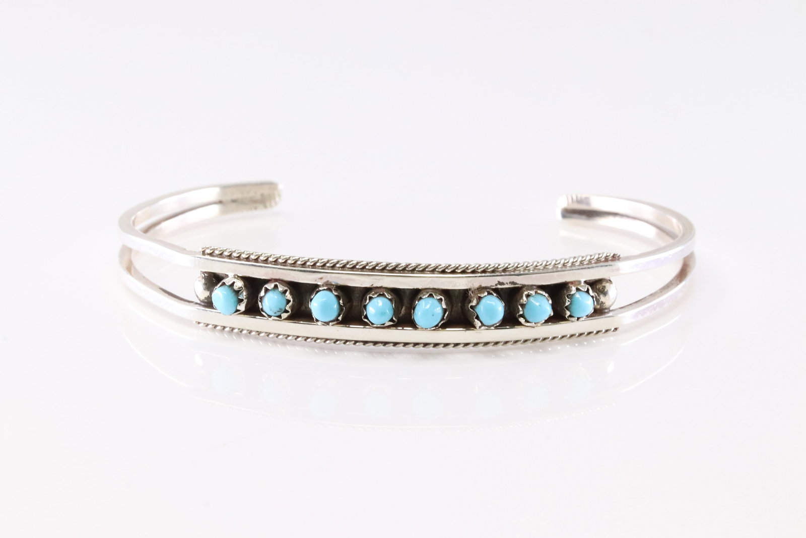 Native America Zuni Sterling Silver Turquoise Bracelet Cuff By AL. (1 of 4)