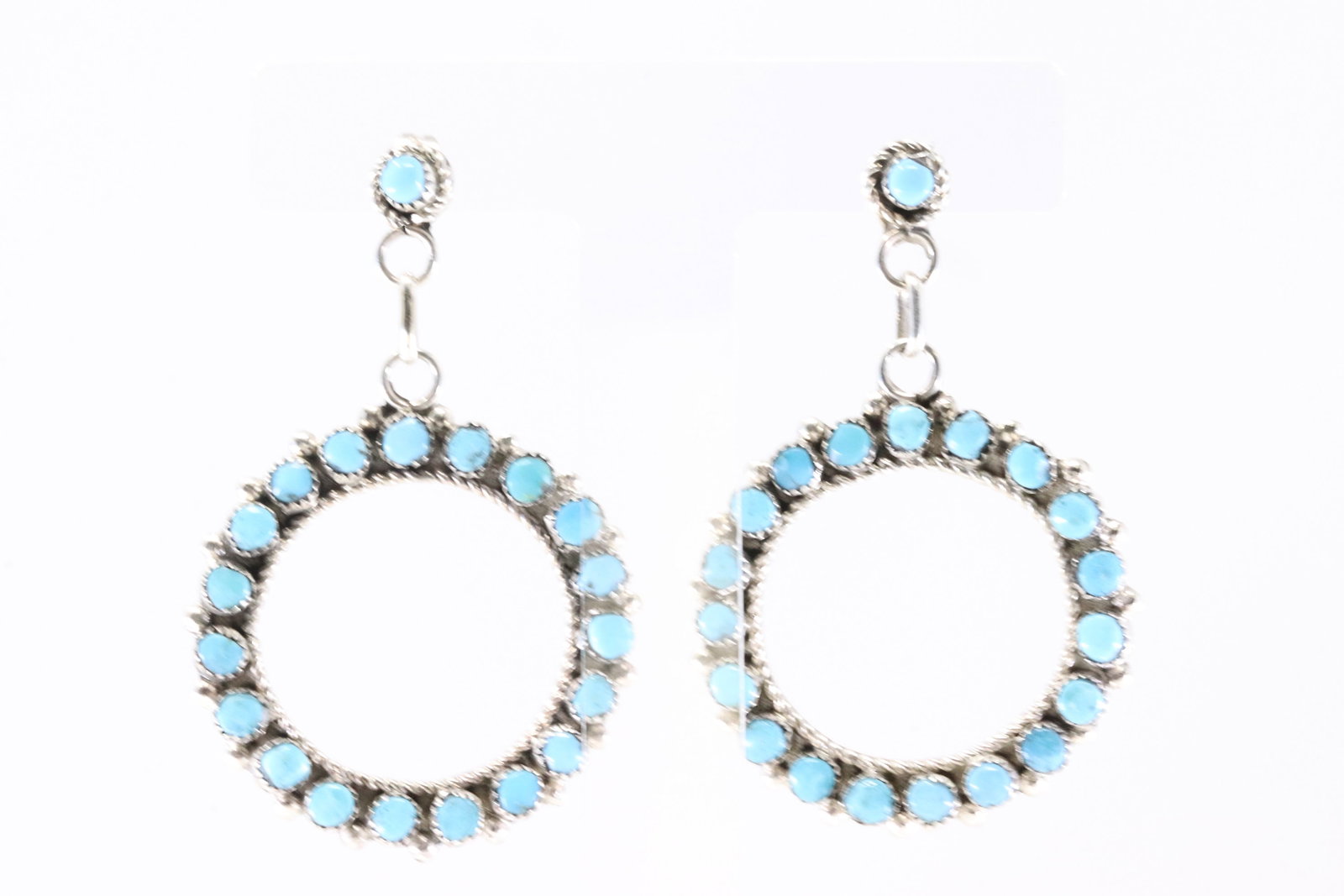 Native American Zuni Sterling Silver Turquoise Post Dangling Earring's By Phyllis Laati. (1 of 4)