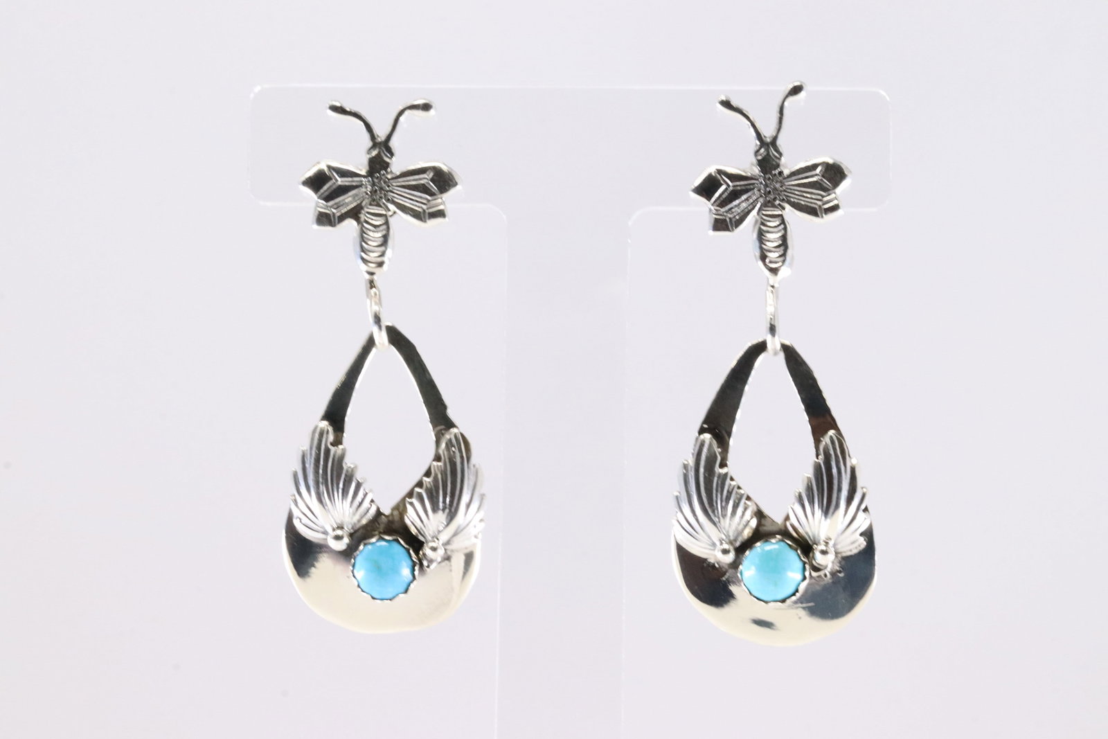 America Sterling Silver Turquoise Dragonfly Post / Dangling Earring's. (1 of 4)
