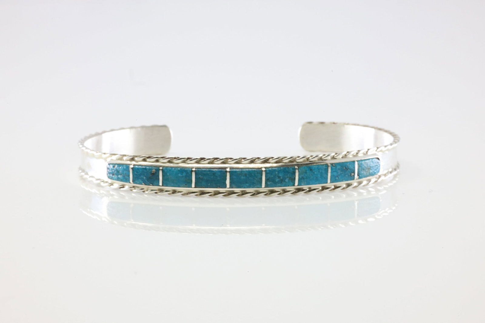 Native America Navajo Sterling Silver Turquoise Inlay Bracelet Cuff By JP. (1 of 4)