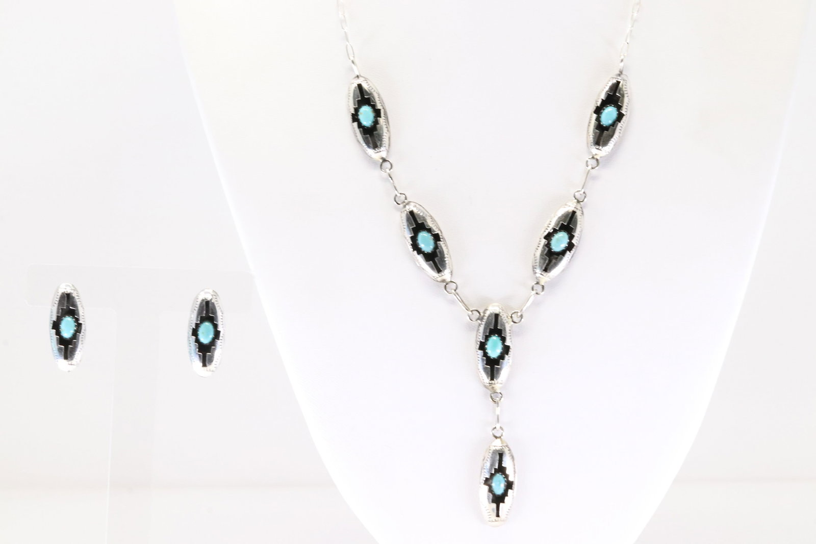 Native America Navajo Sterling Silver Turquoise Necklace & Earring's Set By Felix Perry. From C (1 of 5)