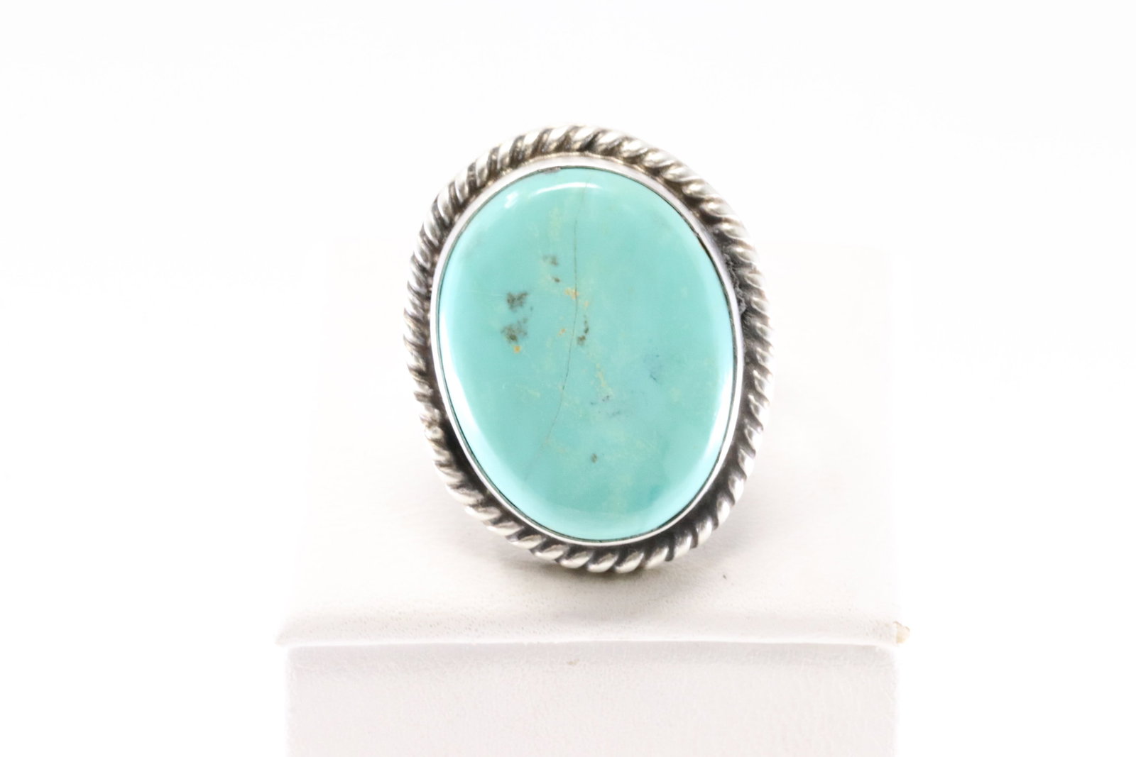 Native America Navajo Sterling Silver Kingman Turquoise Ring By L.C. (1 of 4)