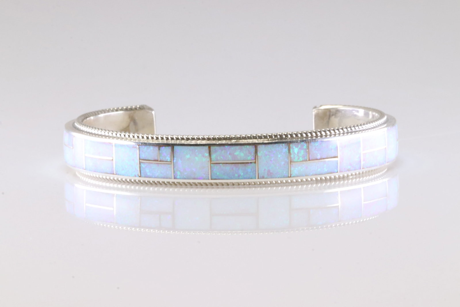 Native America Navajo Stearling Silver Opal Inlay Bracelet Cuff By RB. (1 of 4)