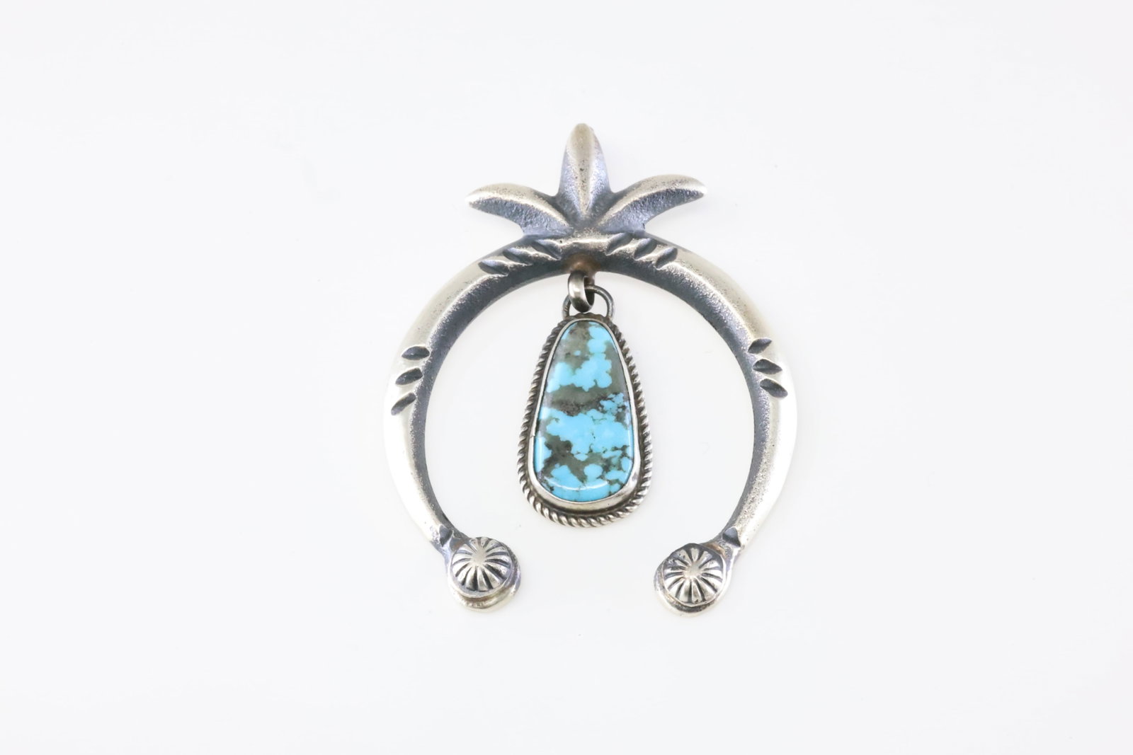 Native America Navajo Sterling Silver Kingman Turquoise Pendant By M.C. (1 of 3)