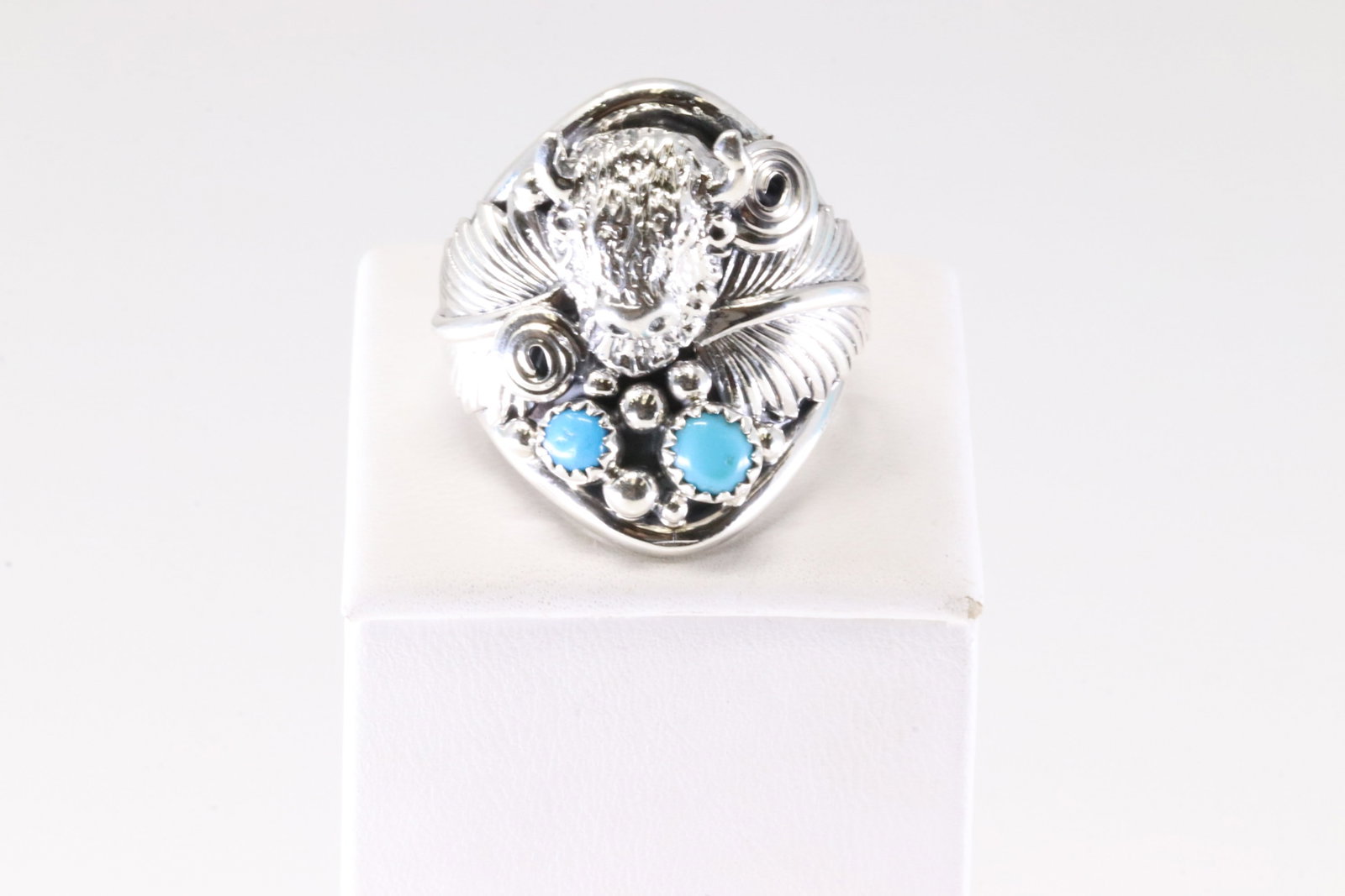 Native America Navajo Sterling Silver Turquoise Ring Casted Buffalo By Darrell Morgan. (1 of 4)