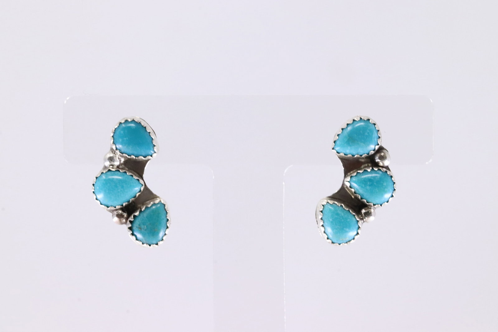 Native America Navajo Sterling Silver Turquoise Post Earring's By B. (1 of 4)