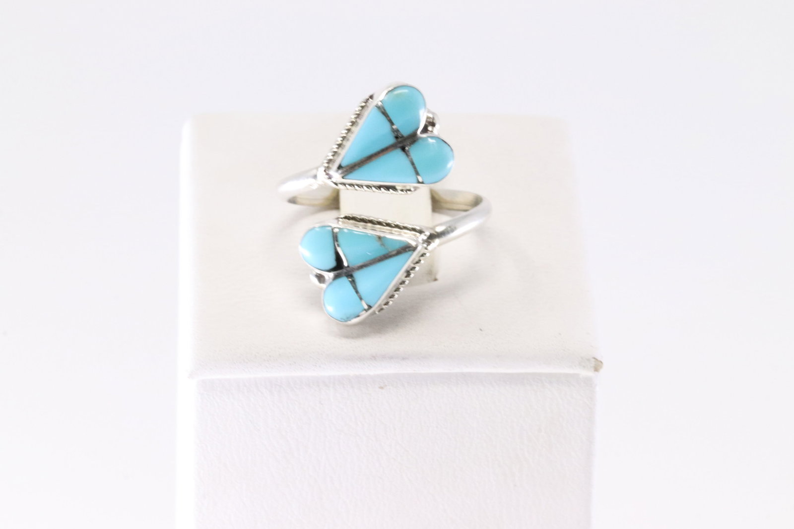 Native America Zuni Sterling Silver Turquoise Inlay Ring By RVN. (1 of 4)