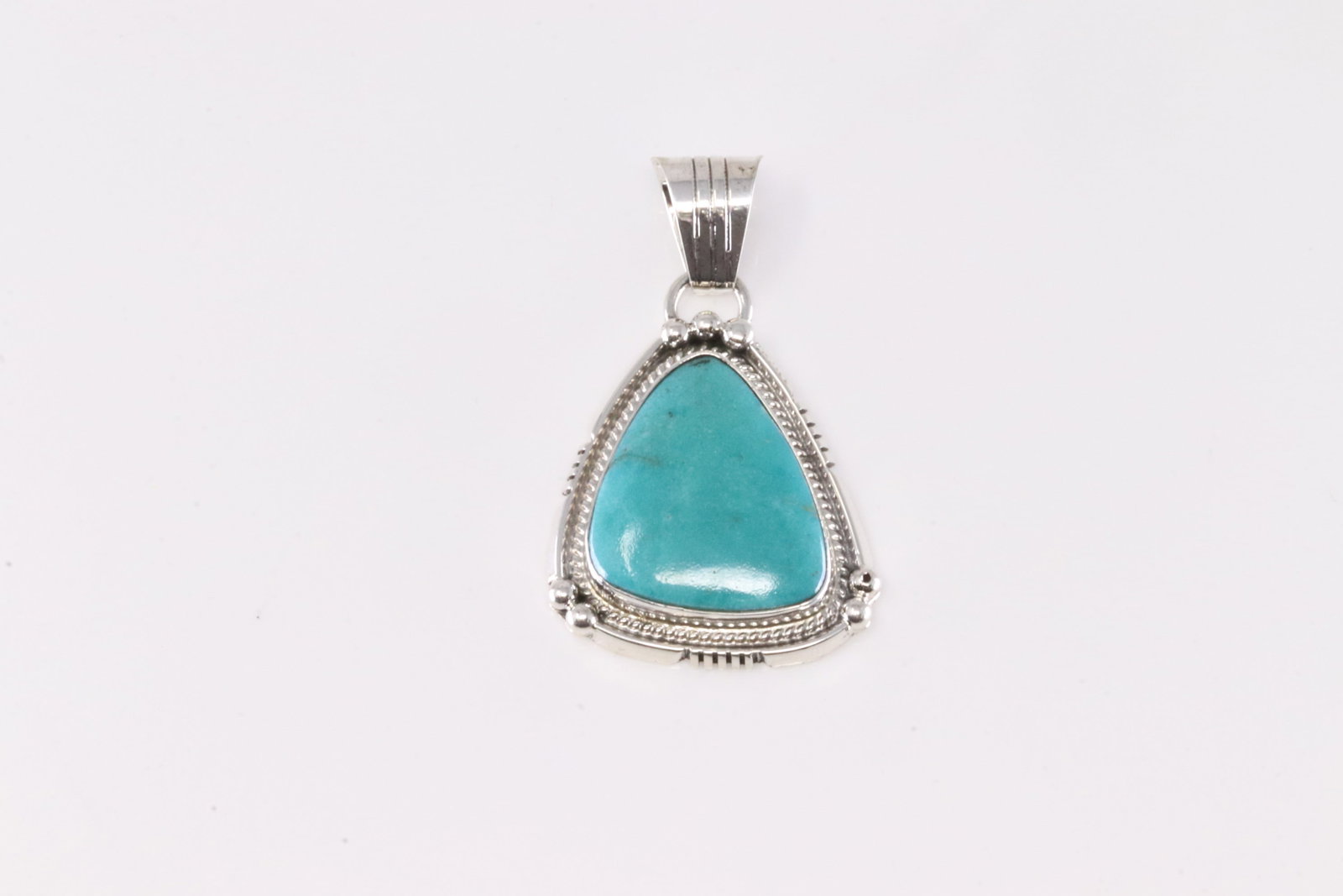 Native American Navajo Sterling Silver Turquoise Pendant By Marita Benally.: This is a Native American Navajo Sterling Silver Turquoise Pendant By Marita Benally. Stamp From R.B Company.