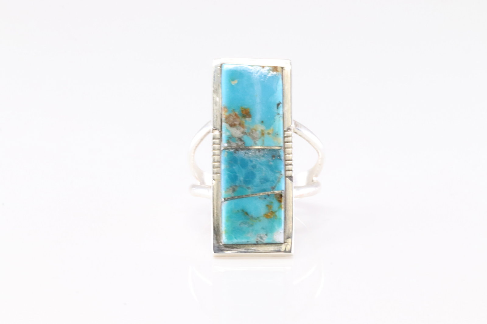 Native America Navajo Sterling Silver Turquoise Inlay Ring By S.F.: This is a Native America Navajo Sterling Silver Turquoise Inlay Ring By S.F. Stamp SF. Ring Size: 8.50.