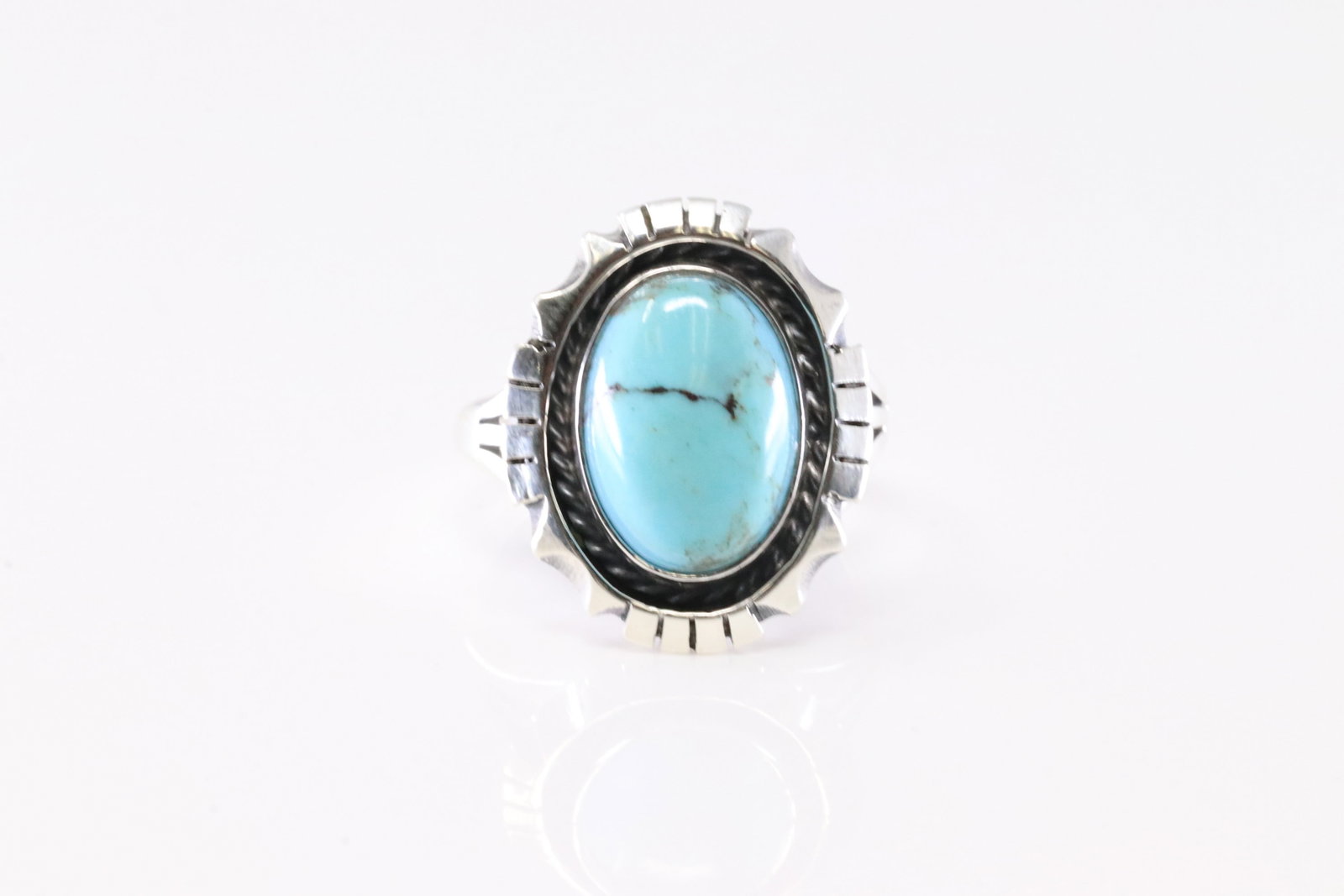 Native America Navajo Sterling Silver Turquoise Ring By Amos Begay.: This is a Native America Navajo Sterling Silver Turquoise Ring By Amos Begay. Ring size: 7.00.