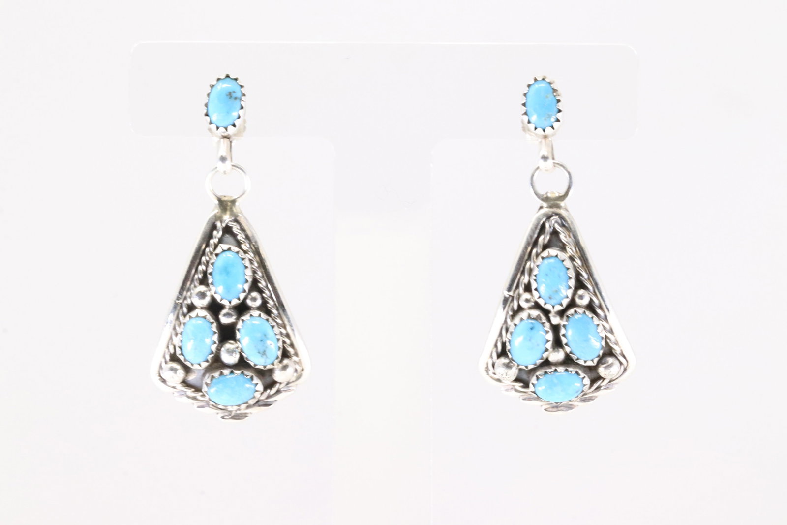 Native America Navajo Sterling Silver Kingman Turquoise Post / Dangling Earring's By Melvin Chee.: This is a Native America Navajo Sterling Silver Kingman Turquoise Post / Dangling Earring's By Melvin Chee. Stamp M Chee.