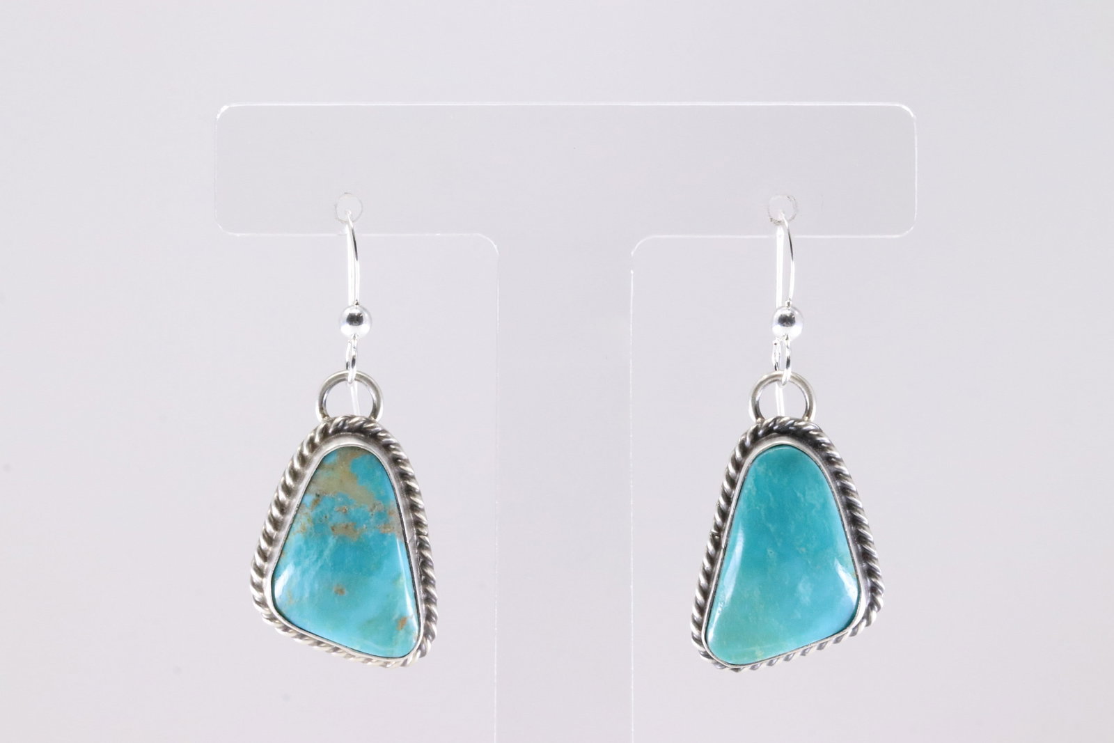 Native America Navajo Sterling Silver Kingman Turquoise Dangling Earring's By Chassity Belone.: This is a Native America Navajo Sterling Silver Kingman Turquoise Dangling Earring's By Chassity Belone.