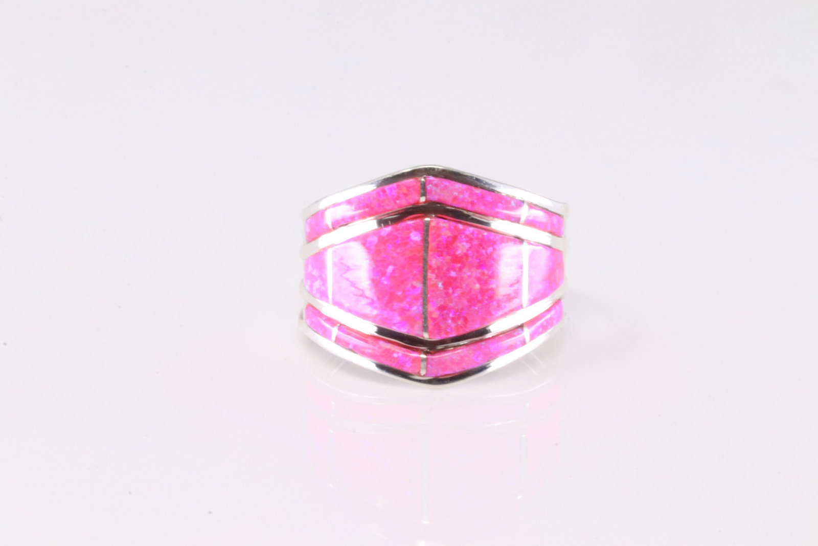 Native America Navajo Sterling Silver Pink Synthetic Opal Ring By A.E.: This is a Native America Navajo Sterling Silver Pink Synthetic Opal Ring By A.E. Ring size: 7.50.