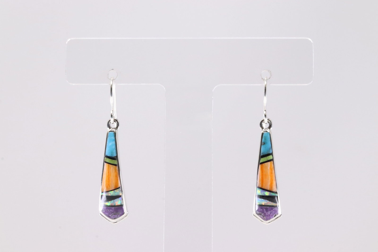 Native America Navajo Sterling Silver Multi-Color Stone Inlay Dangling Earring's By Rick Tolino.: This is a Native America Navajo Sterling Silver Multi-Color Stone Inlay Dangling Earring's By Rick Tolino.
