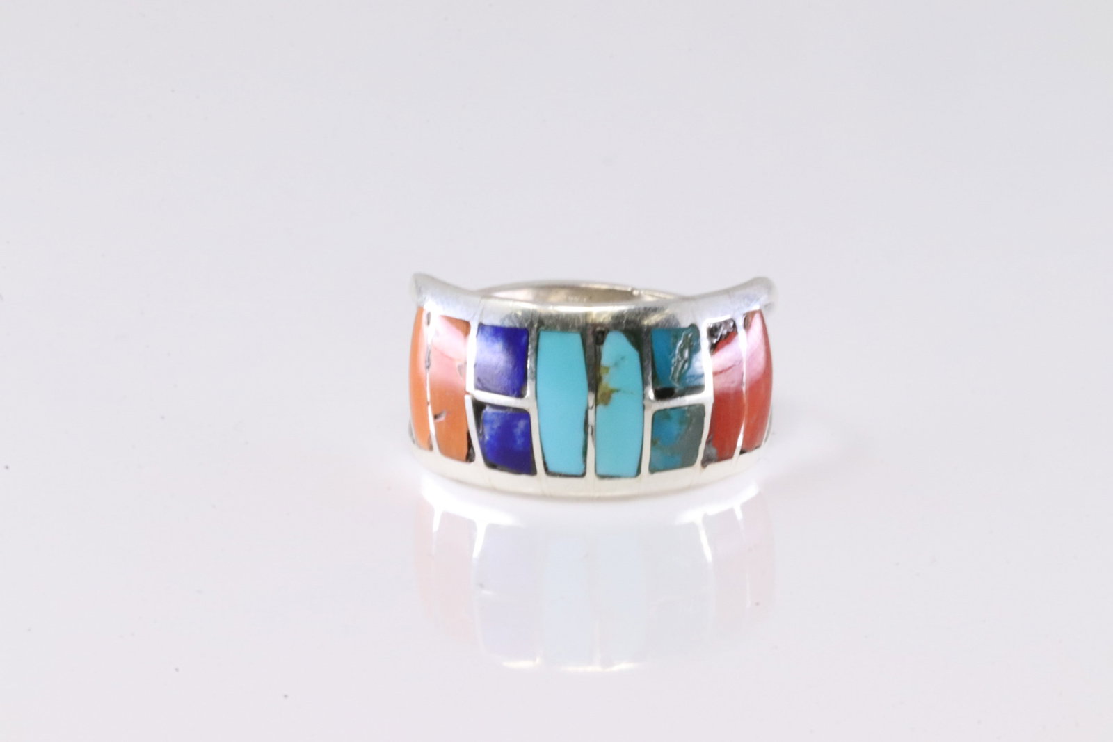 Native America Navajo Sterling Silver Multi-Color Stone Inlay Ring By G.C. (1 of 4)