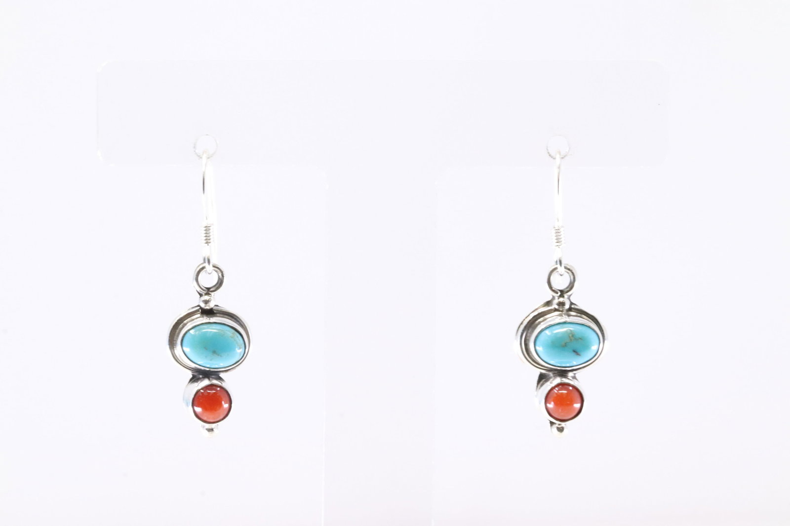 American Sterling Silver Coral & Turquoise Dangling Earring's.: This is a American Sterling Silver Coral & Turquoise Dangling Earring's.