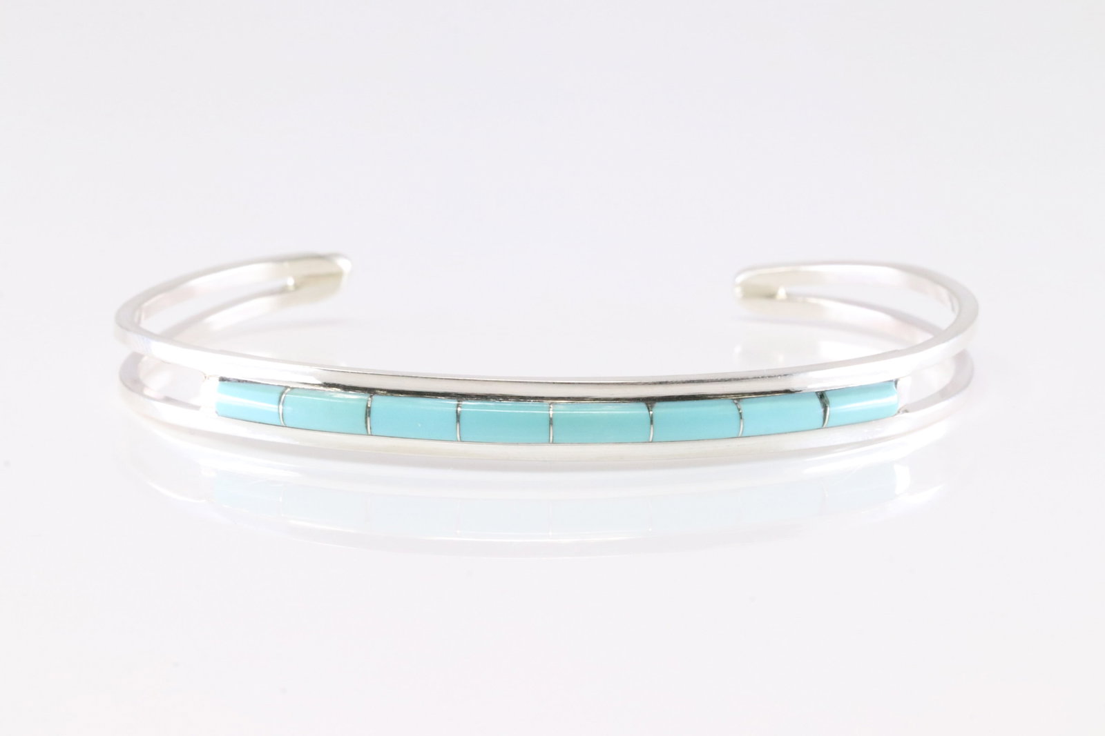 Native America Navajo Sterling Silver Turquoise Inlay Bracelet Cuff By A.L.W.: This is a Native America Navajo Sterling Silver Turquoise Inlay Bracelet Cuff By A.L.W.