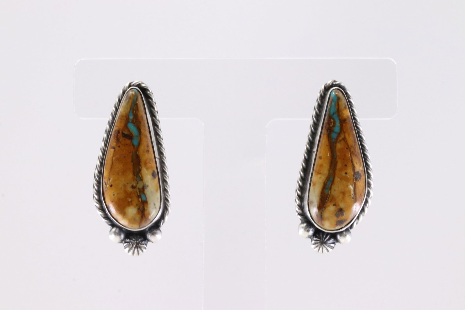 Native American Navajo Sterling Silver Boulder Turquoise Post Earring's By Chassity Belone.: This is a Native American Navajo Sterling Silver Boulder Turquoise Post Earring's By Chassity Belone.