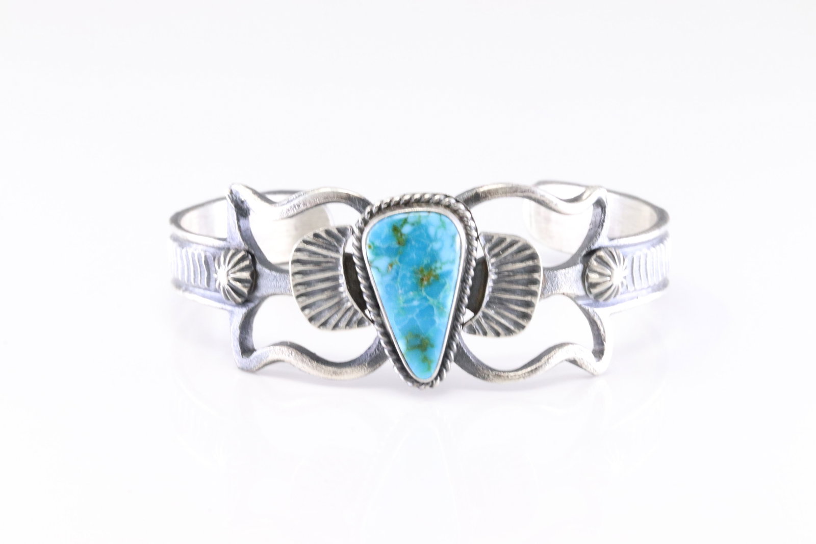 Native American Navajo Sterling Silver Kingman Turquoise Bracelet Cuff By Keven Billah.: This is a Native American Navajo Sterling Silver Kingman Turquoise Bracelet Cuff By Keven Billah.