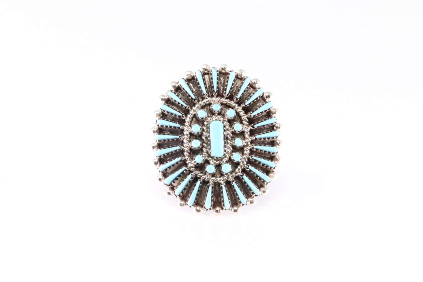 Native America Zuni Sterling Silver Turquoise Ring By S.L.: This is a Native America Zuni Sterling Silver Turquoise Ring By S.L. Ring size: 8.00.
