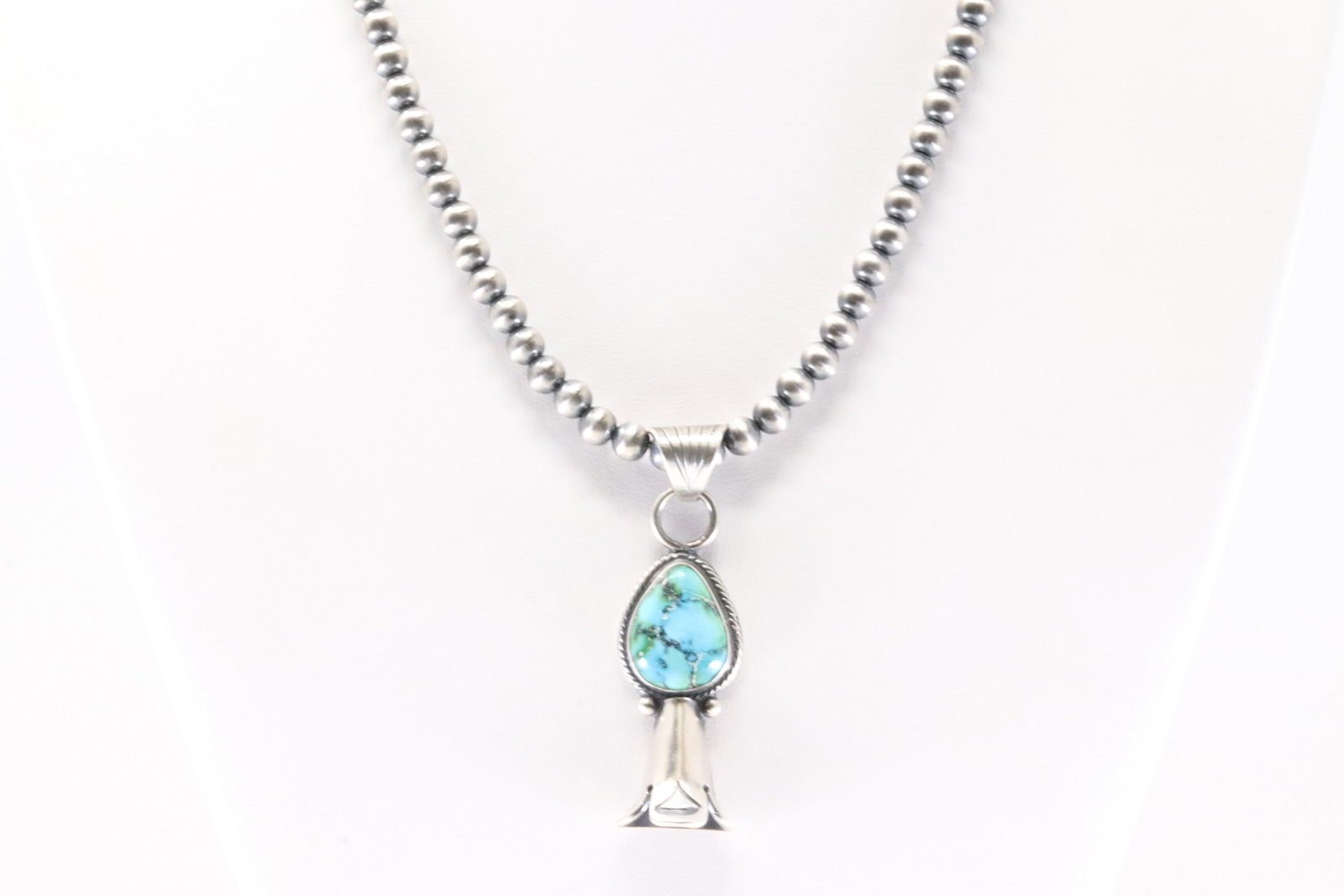 American Sterling Silver Turquoise Blossom Pendant. With Pearl Beaded Sterling Silver Machine Made (1 of 4)