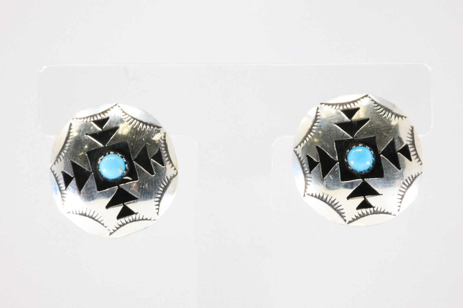 Native America Navajo Sterling Silver Turquoise Post Earring's By Felix Perry. From C Company.: This is a Native America Navajo Sterling Silver Turquoise Post Earring's By Felix Perry. From C Company. Stamp C.