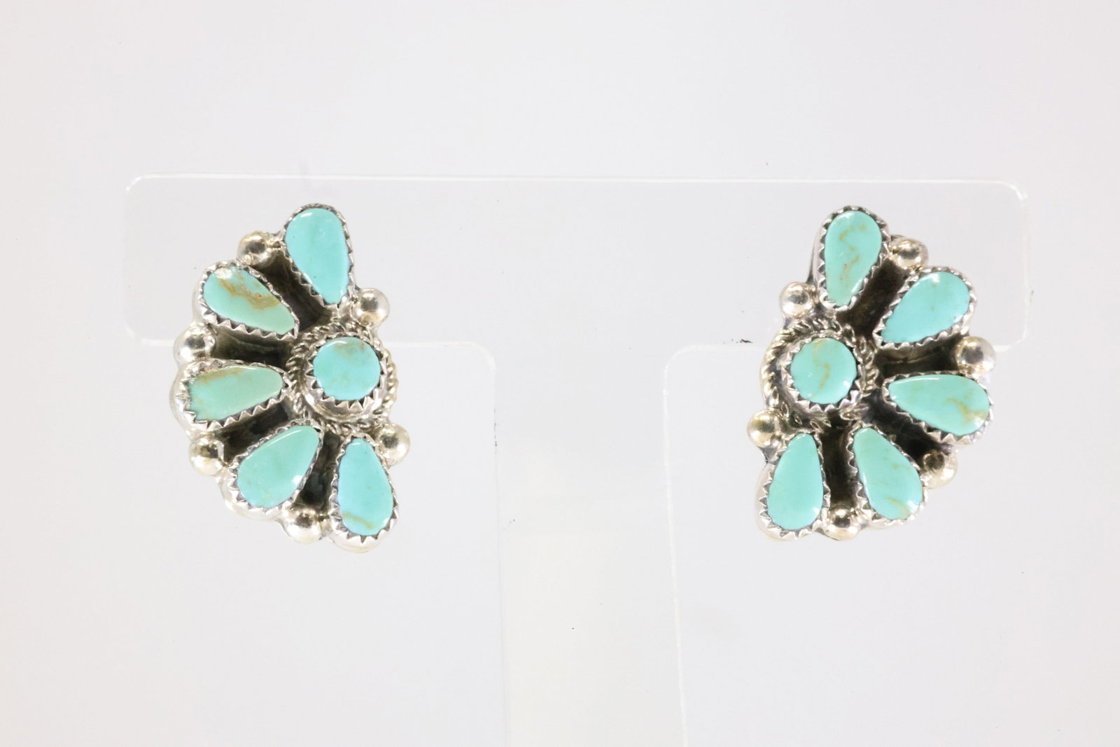 Native America Zuni Sterling Silver Kingman Turquoise Post Earring's By Alicia Wilson.: This is a Native America Zuni Sterling Silver Kingman Turquoise Post Earring's By Alicia Wilson. Stamp AJW.