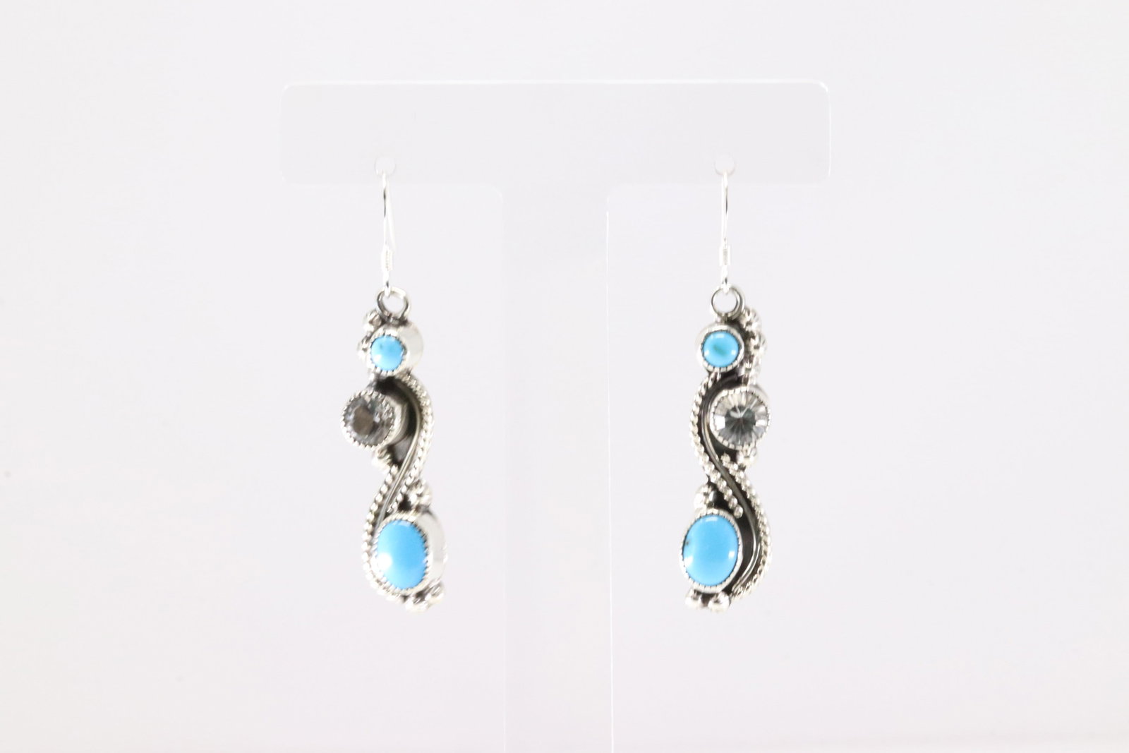 Native America Navajo Sterling Silver Cubic Zirconia & Turquoise Dangling Earring's By Jimmy Garcia.: This is a Native America Navajo Sterling Silver Cubic Zirconia & Turquoise Dangling Earring's By Jimmy Garcia. From R.B Company. Stamp R.B.