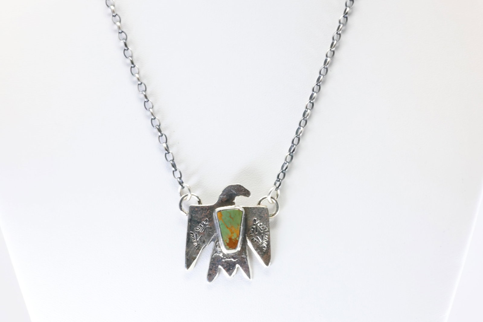 Native America Zuni Sterling Silver Kingman Turquoise Thunderbird Necklace By Jude Candelaria.: This is a Native America Zuni Sterling Silver Kingman Turquoise Thunderbird Necklace By Jude Candelaria. Stamp Jude Candelaria. Necklace Length: 16.00.