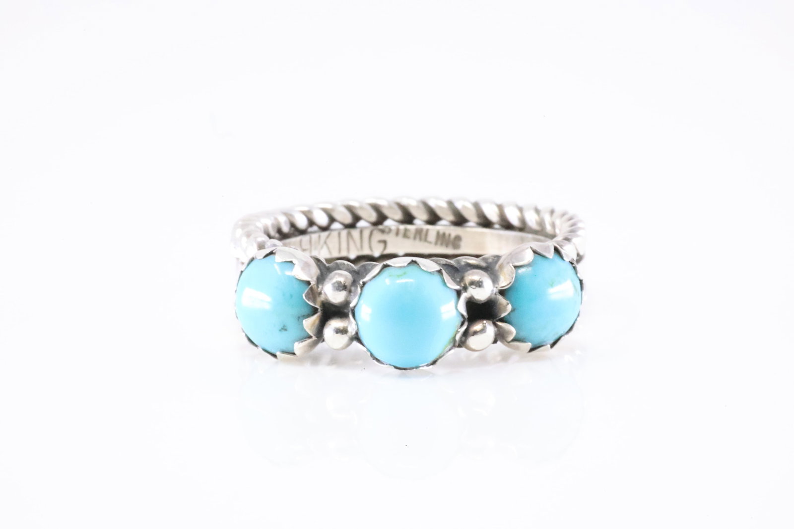 Native America Navajo Sterling Silver Turquoise Ring By R.King.: This is a Native America Navajo Sterling Silver Turquoise Ring By R.King. Stamp R King. Ring Size: 7.50.