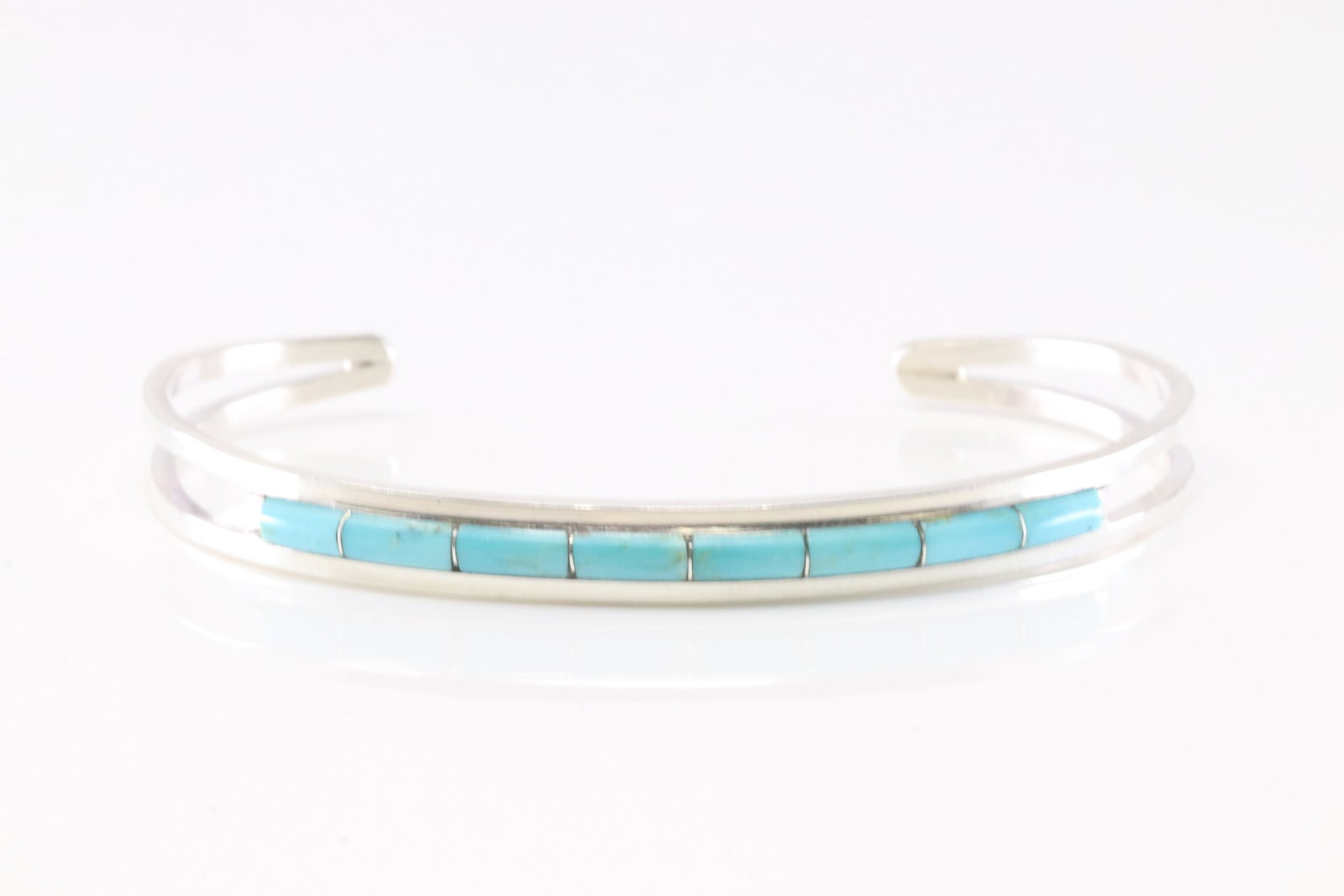 Native America Navajo Sterling Silver Turquoise Inlay Bracelet Cuff By ALW. From C Company.: This is a Native America Navajo Sterling Silver Turquoise Inlay Bracelet Cuff By ALW. From C Company. Stamp By C Company.