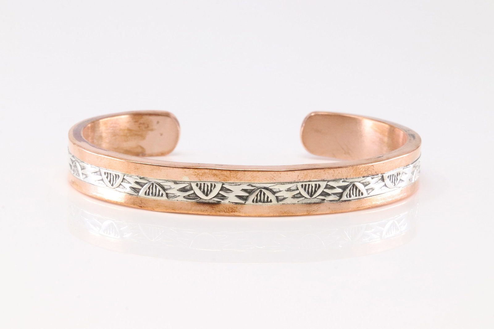 Native America Copper Sterling Silver Stamped Bracelet Cuff By Wylie Secatero. (1 of 4)