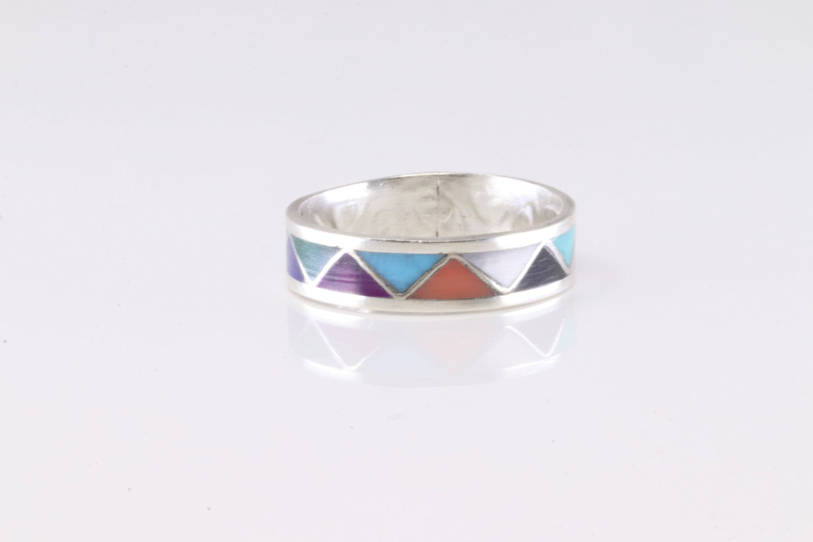 Native America Navajo Sterling Silver Multi-Color Stone Inlay Ring By R. (1 of 3)
