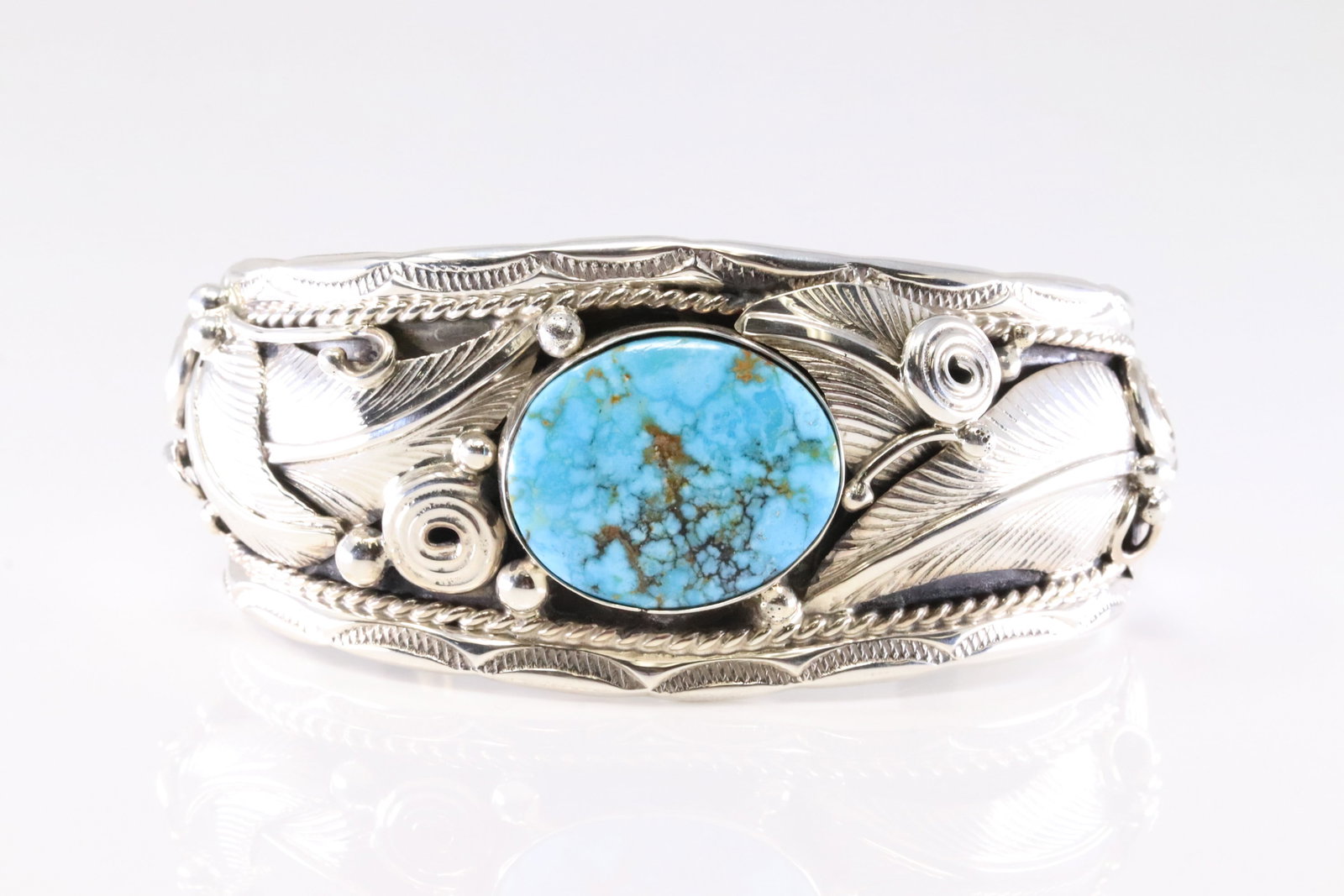 Native America Navajo Sterling Silver Turquoise Bracelet Cuff By Darrell Morgan.: This is a Native America Navajo Sterling Silver Turquoise Bracelet Cuff By Darrell Morgan.