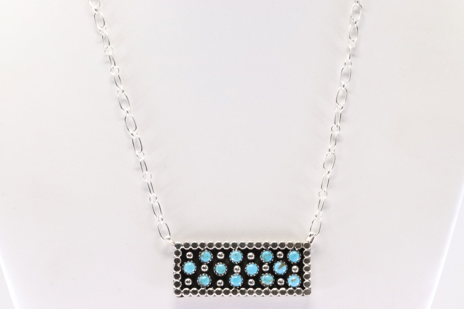 Native America Navajo Sterling Silver Turquoise Necklace By Kenny Lonjose.: This is a Native America Navajo Sterling Silver Turquoise Necklace By Kenny Lonjose. Stamp Z. Necklace length: 16.00"