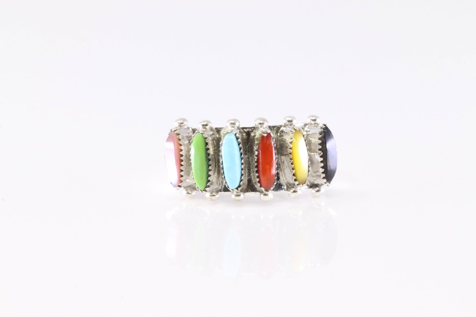 Native America Zuni Sterling Silver Multi-Color Stone Ring By Paloma. (1 of 4)