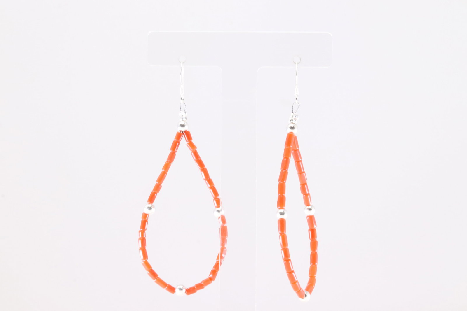 America Sterling Silver Coral & Pearl Beaded Dangling Earring's.: This is a America Sterling Silver Coral & Pearl Beaded Dangling Earring's.
