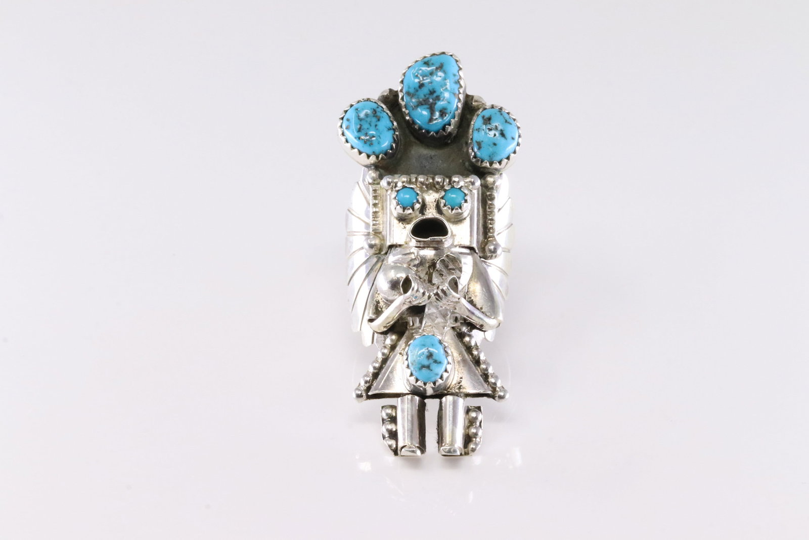 Native America Navajo Sterling Silver Turquoise Kachina Ring By Doris Smallcanyon.: This is a Native America Navajo Sterling Silver Turquoise Kachina Ring By Doris Smallcanyon. Ring size: 8.00.