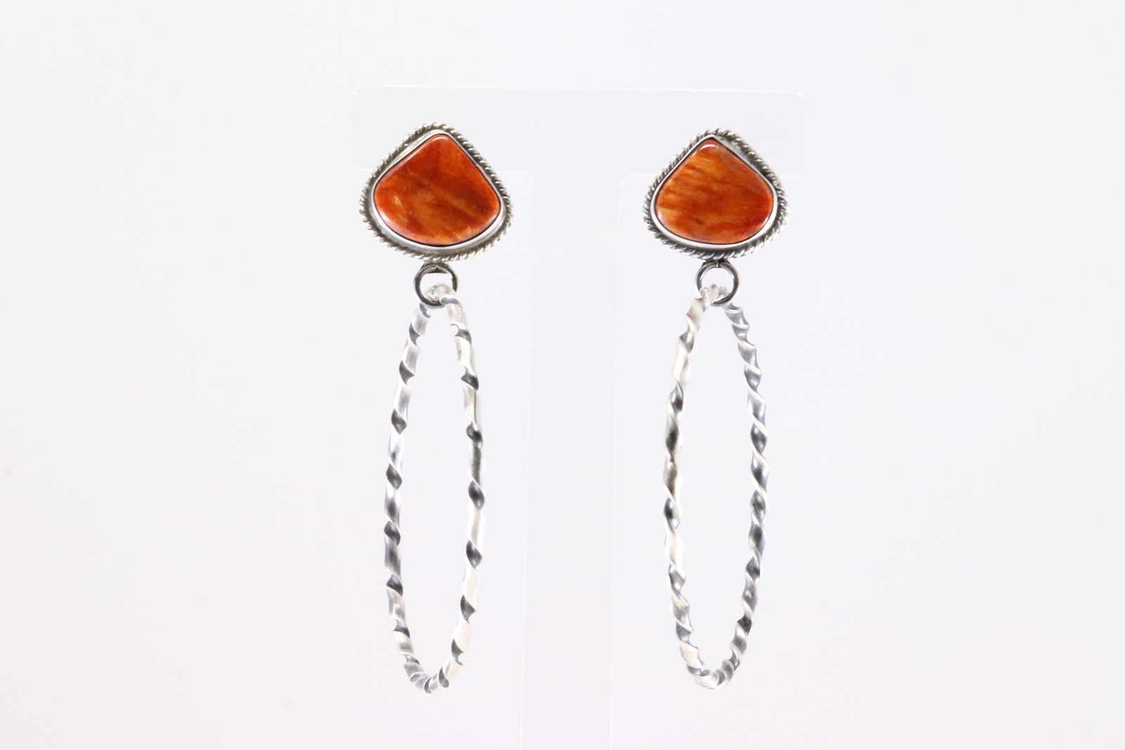 Native America Navajo Sterling Silver Spiny Oyster Hoop Post / Dangling Earring's By Elouise Kee.: This is a Native America Navajo Sterling Silver Spiny Oyster Hoop Post / Dangling Earring's By Elouise Kee.