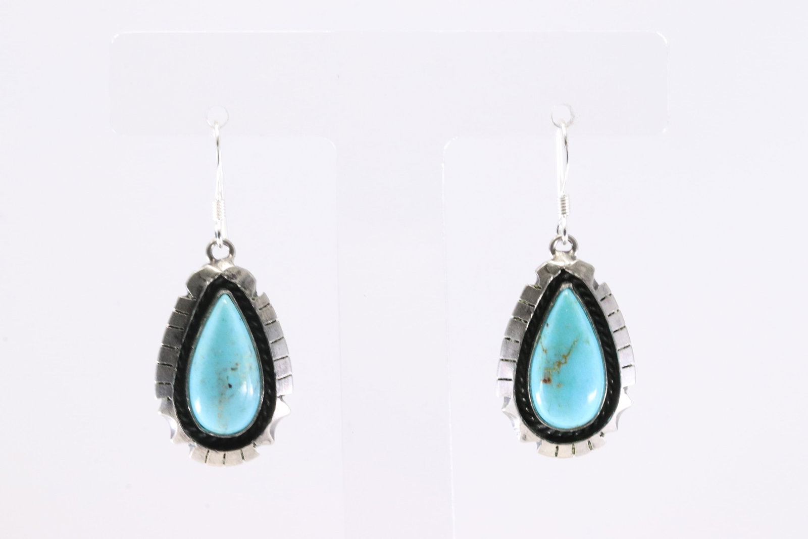 Native America Navajo Sterling Silver Turquoise Dangling Earring's By Amos Begay.: This is a Native America Navajo Sterling Silver Turquoise Dangling Earring's By Amos Begay. Stamp AB.