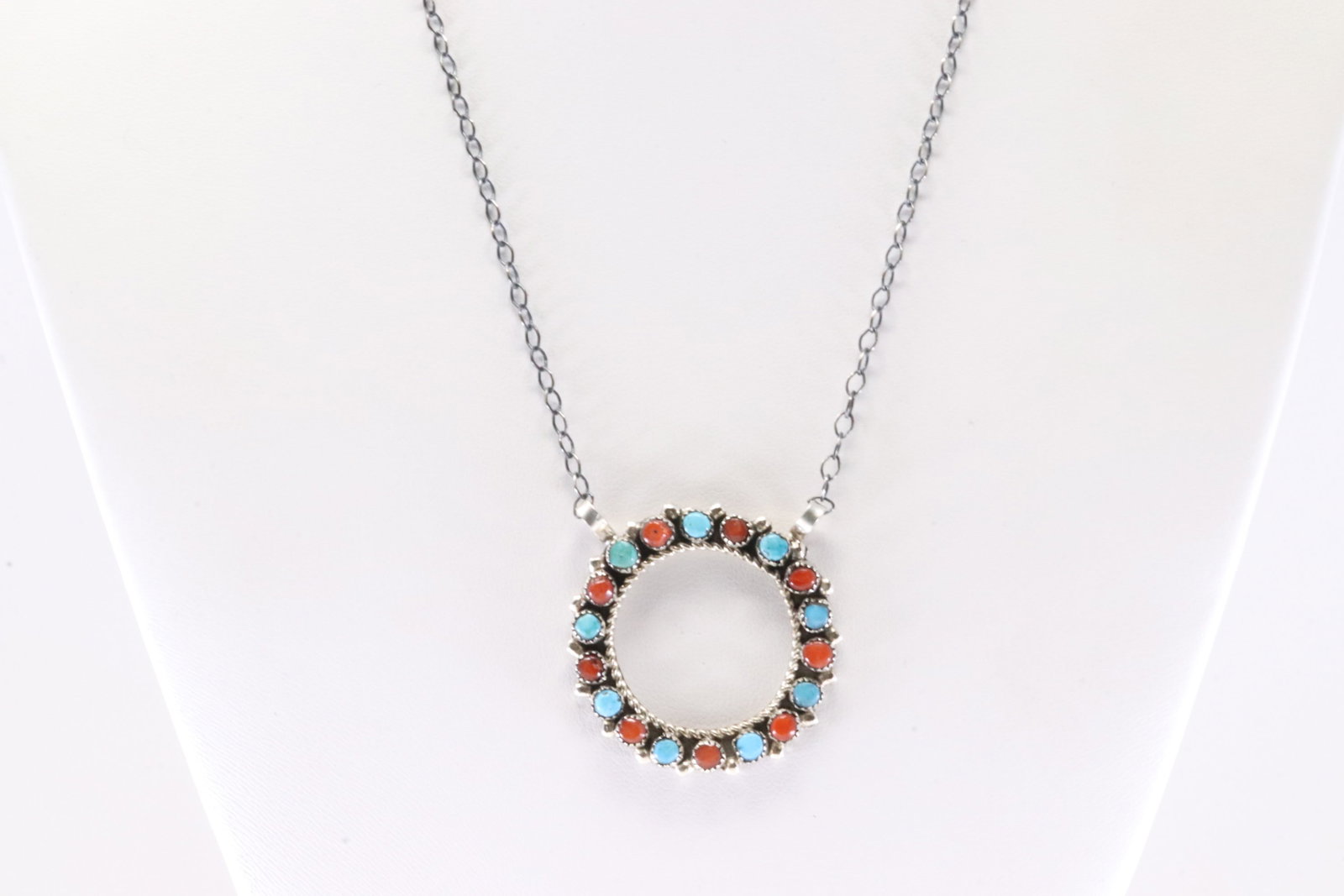 Native America Zuni Sterling Silver Coral & Turquoise Necklace By P.L. (1 of 4)