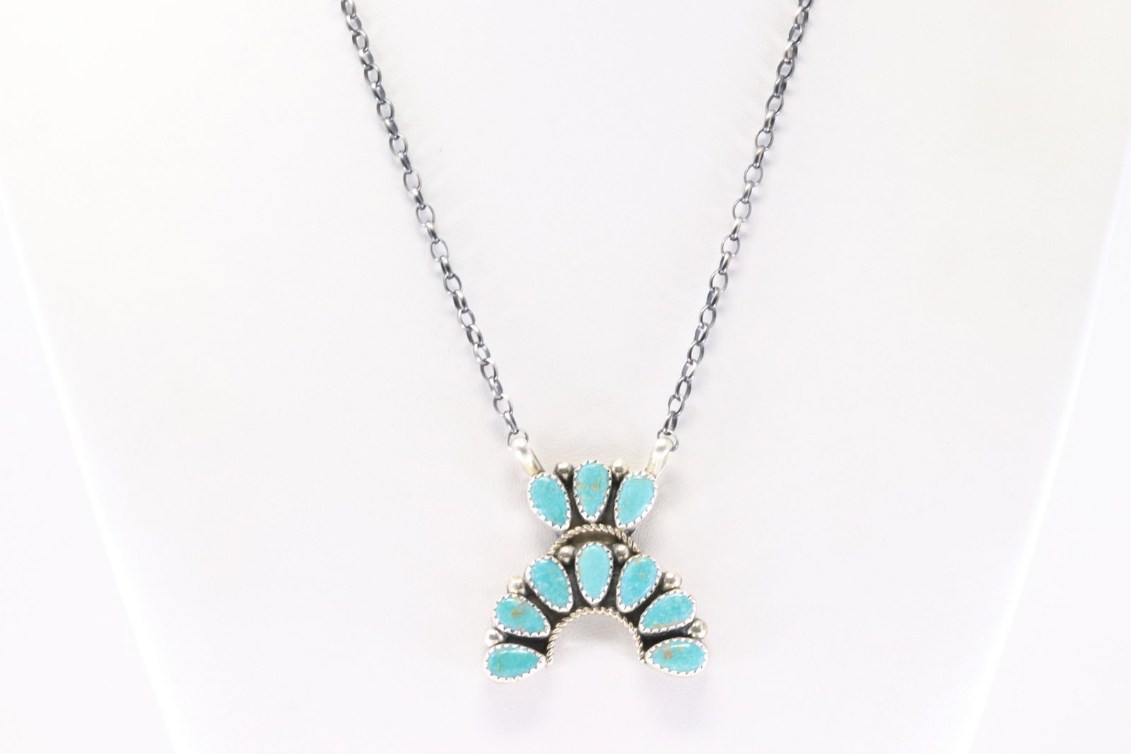Native America Zuni Sterling Silver Turquoise Necklace By Rodney Notah. (1 of 4)