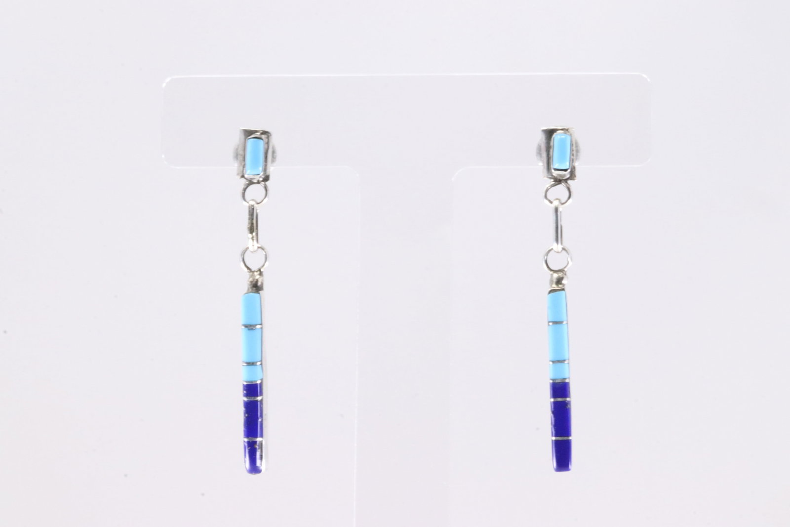 America Sterling Silver Lapis & Turquoise Inlay Post / Dangling Earring's. (1 of 4)