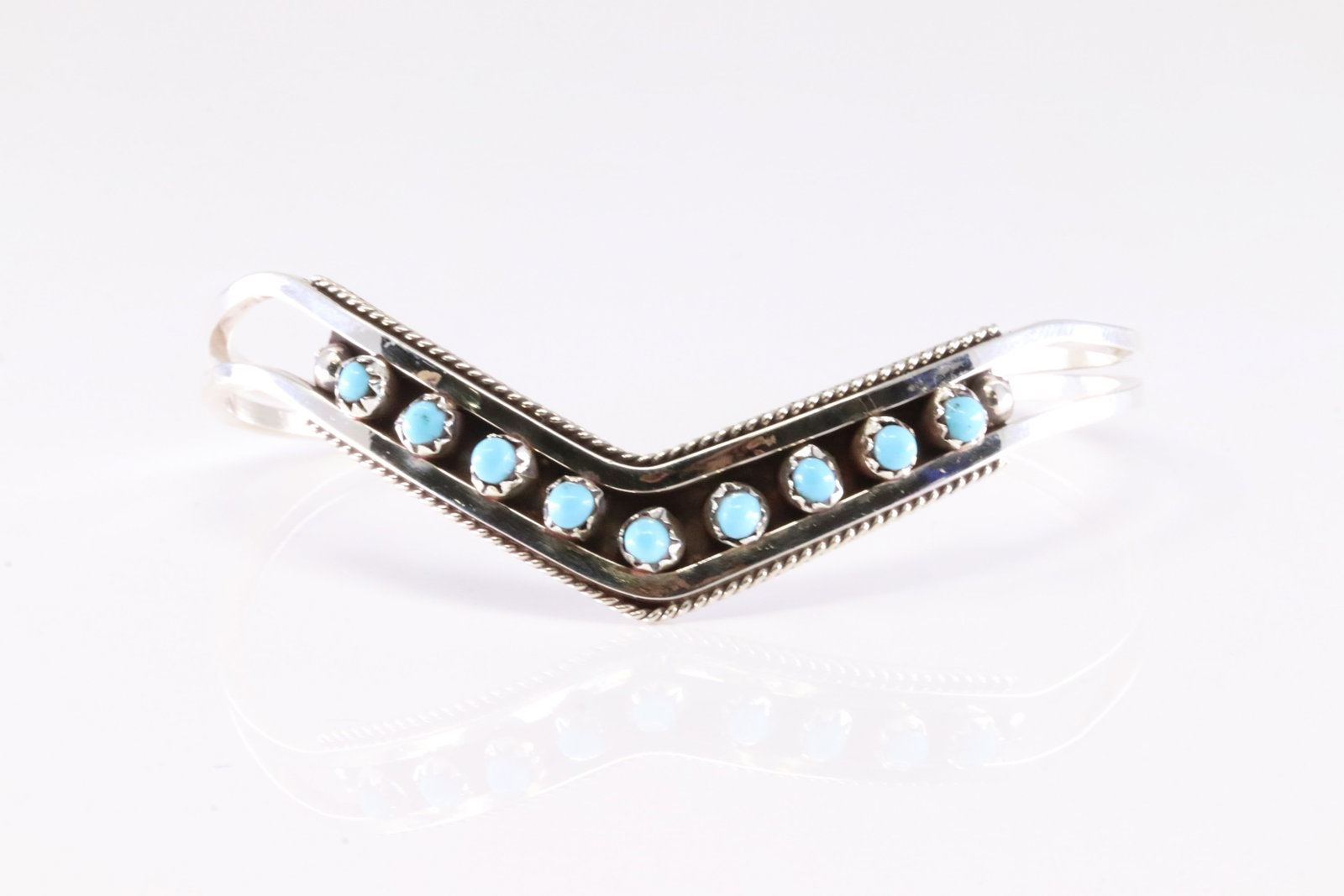 Native America Zuni Sterling Silver Turquoise Bracelet Cuff By S.L.: This is a Native America Zuni Sterling Silver Turquoise Bracelet Cuff By S.L.