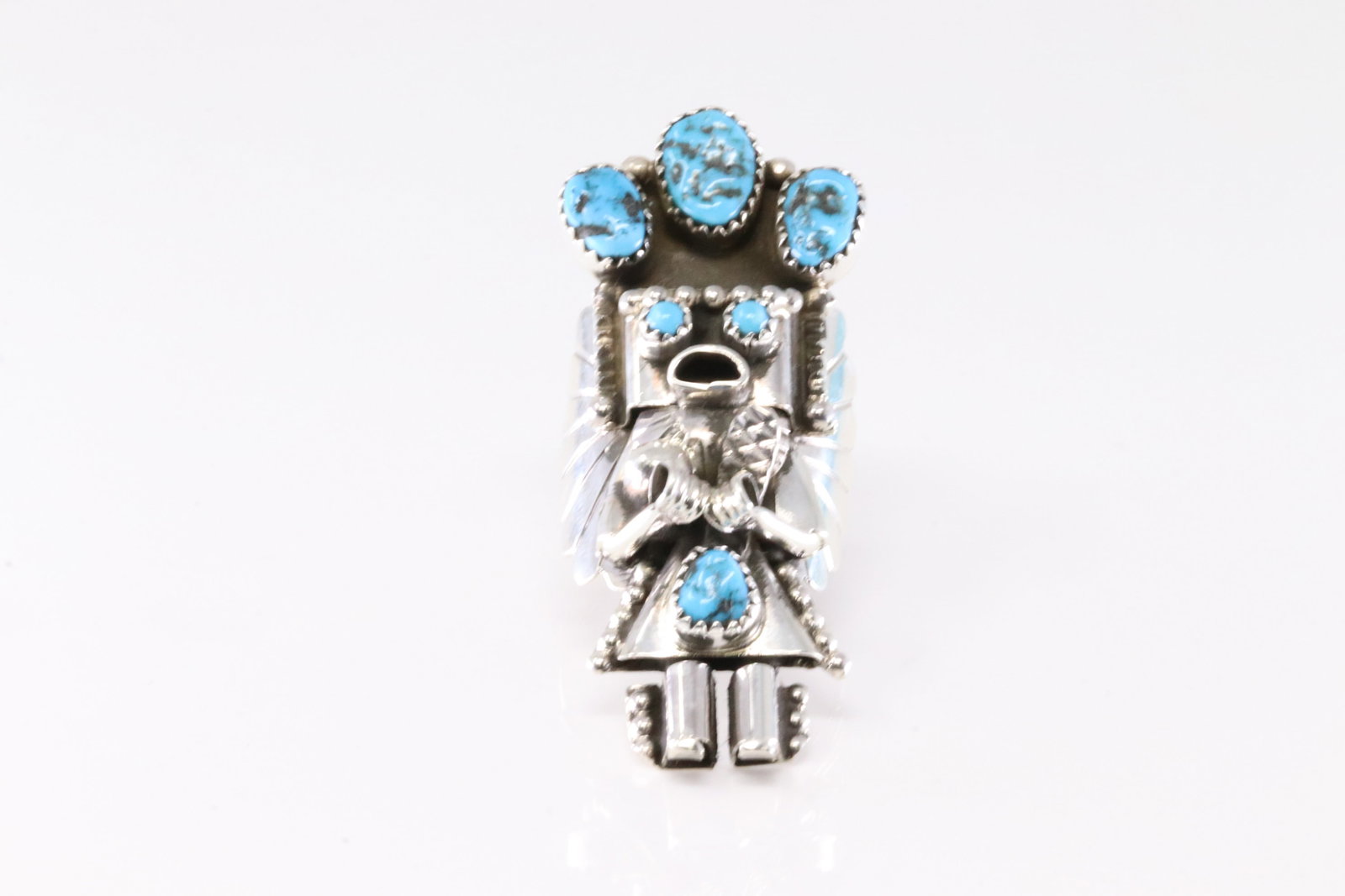 Native American Navajo Sterling Silver Turquoise Kachina Ring By Doris Smallcanyon.: This is a Native American Navajo Sterling Silver Turquoise Kachina Ring By Doris Smallcanyon. Stamp DS. Ring Size: 9.75.
