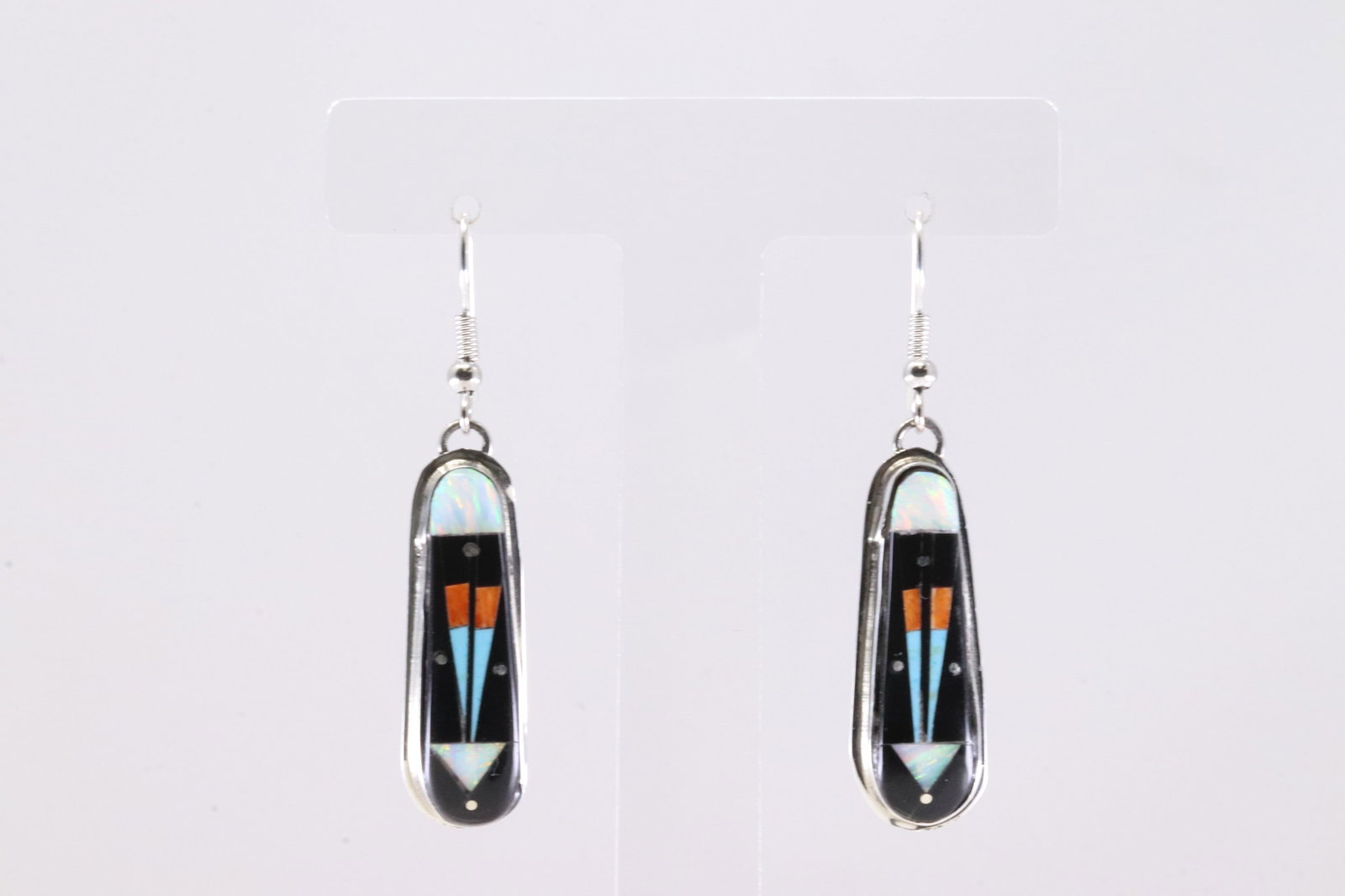 Native American Navajo Sterling Silver Night Sky Multi-Color Inlay Dangling Earring's By Smith.: This is a Native American Navajo Sterling Silver Night Sky Multi-Color Inlay Dangling Earring's By Smith.