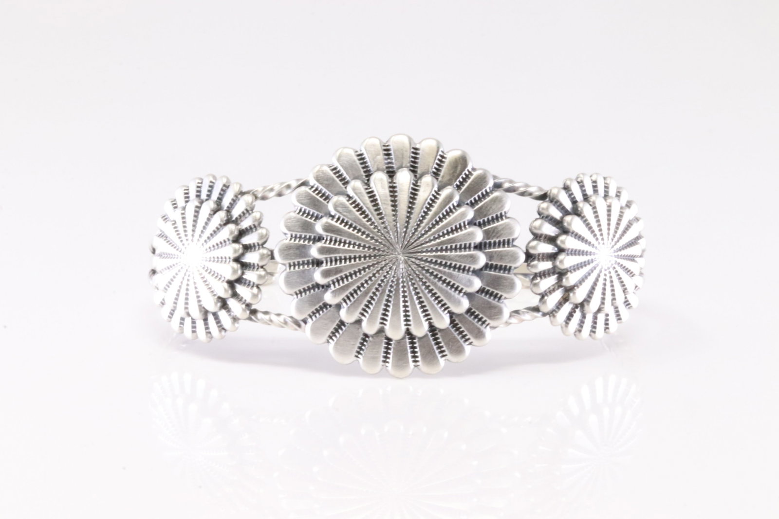 Native American Navajo Sterling Silver Flower Design Bracelet Cuff By Darrell Morgan. (1 of 4)
